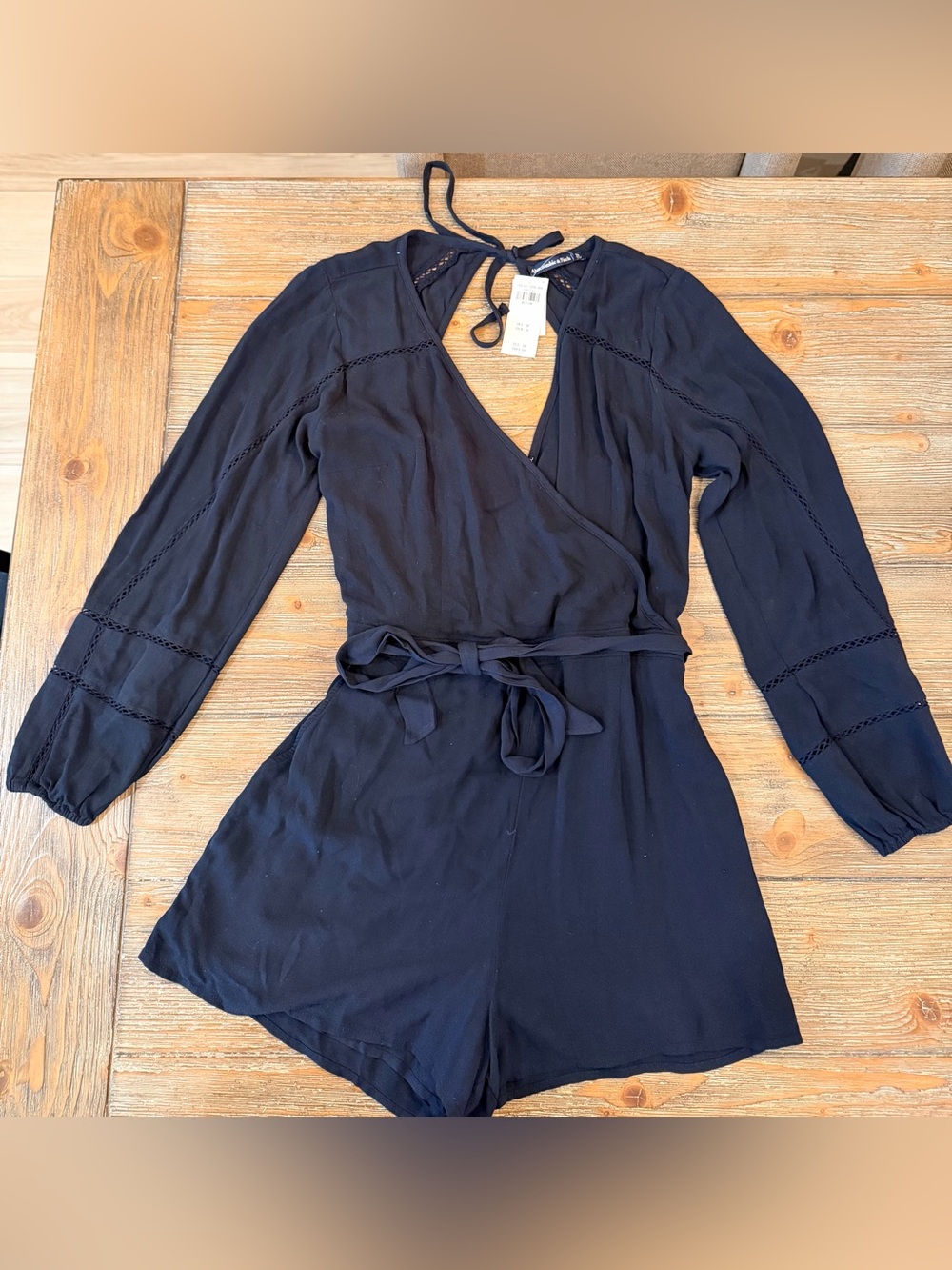 Abercrombie & Fitch Long-Sleeve Wrap Romper with Tie
